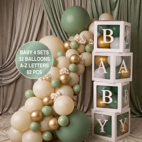 Miniatura 11 de 82 piezas de cajas de bebé de oro rosa con letras para decoraciones de baby shower, bloques de bebé transparentes jumbo para niña, caja de globos
