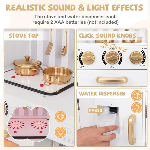 Miniatura 2 de Costzon Cocina de Juguete para Niños, Juego de Cocina de Madera con Estufas, Microondas, Pizarra, Dispensador de Agua, Accesorios de Cocina, Juego