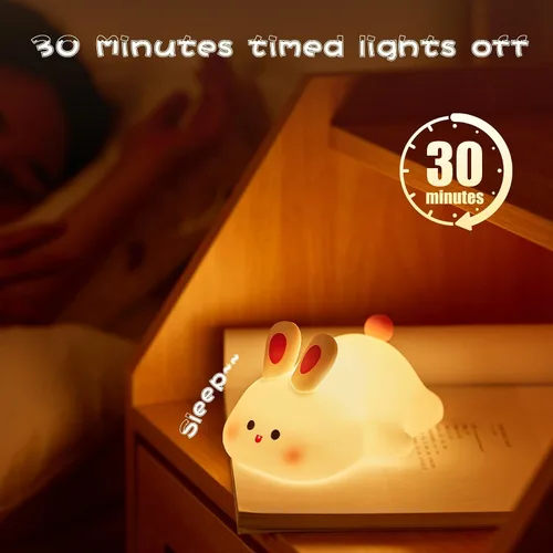 Miniatura 4 de Luz Nocturna de Conejo de Cara Grande, Adorable Lámpara Nocturna LED de Conejito, Luz Nocturna de Guardería de Silicona Regulable para Niñas, Luces