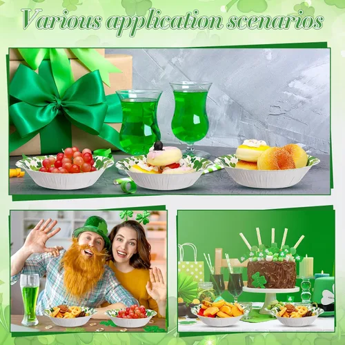Miniatura 7 de Domensi 50 cuencos de papel del día de San Patricio, 50 unidades, 16 onzas, cuencos desechables de trébol verde de la suerte, decoraciones de fiesta