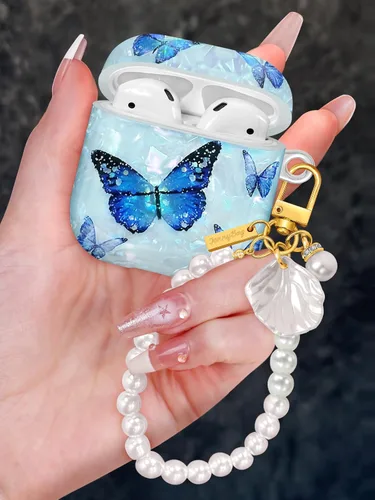 Miniatura 37 de Funda para AirPods Pro/Pro 2 con llavero de perlas, diseño de concha con purpurina para niñas, bonita y elegante funda Kawaii para Apple