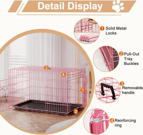 Miniatura 3 de FDW Jaula grande para perros de 42 pulgadas, jaula plegable de metal con bandeja a prueba de fugas, diseño plegable