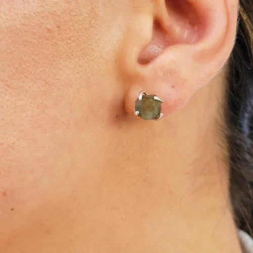 Miniatura 118 de Natural raw gemstone stud earrings with white gold over 925 sterling silver, 6 to 7mm rough genuine quality birthstone gift for her, Uniquelan