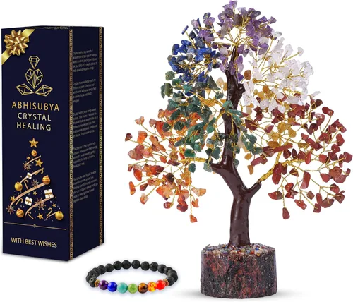 Árbol de la vida de los siete chakras, árbol de cristal para energía positiva, decoración de cristal, 7 chakras hechos a mano, cristales curativos,