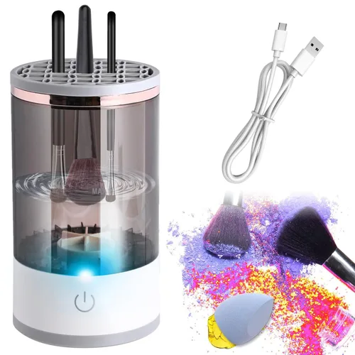 Abnaok - Limpiador eléctrico de brochas de maquillaje, máquina limpiadora de brochas de maquillaje con tapete de limpieza de cepillo, limpiador