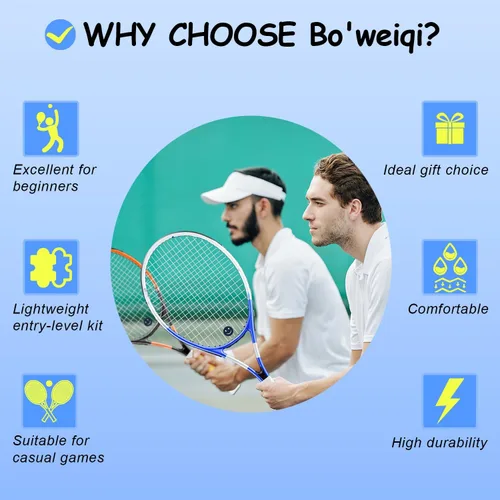 Miniatura 6 de bo'weiqi Juego de raquetas de tenis recreativas de 27 pulgadas para 2 jugadores, raquetas de tenis ligeras preencordadas para principiantes, incluye