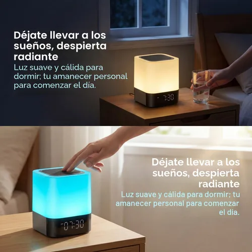 Miniatura 5 de Gallstep Luces nocturnas Altavoz Bluetooth, despertador, altavoces Bluetooth, sensor táctil, lámpara de noche regulable multicolor cambiante