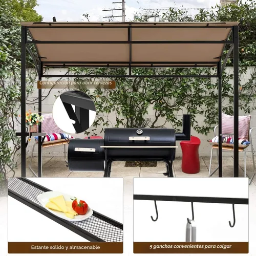 Miniatura 5 de Tangkula - Cenador de parrilla de 7 pies, toldo para barbacoa de patio con estante de servicio y ganchos de almacenamiento, refugio curvo para Café