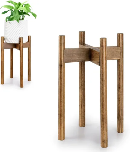 Miniatura 22 de Fox & Fern Soporte Grande Ajustable para Plantas de Interior — 11 a 15 Pulgadas, Soporte Premium de Bambú Estilo Moderno de Mediados del Siglo
