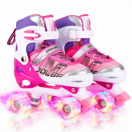 Patines en línea ajustables para niñas y mujeres, todas las 8 ruedas de los patines de niña brillan, iluminación segura y divertida para niños A-Rosa