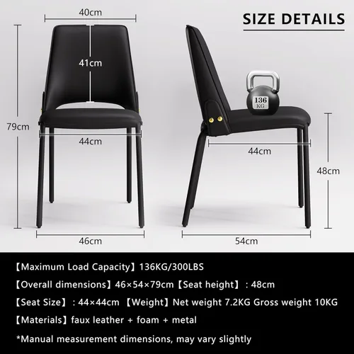 Miniatura 3 de YOUNIKE Black Luxury Modern Dining Chair Upholstered Faux Leather Comfy Kitchen Chair Single Armless Dining Room Accent Chair with Back for