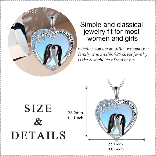 Miniatura 3 de Collar con colgante de pingüino, gato, caballo, elefante, lobo, colibrí, jirafa, águila, collar de plata de ley con la frase "I Love You Forever