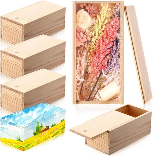 Suzile 6 cajas de madera sin terminar con tapa deslizante, 7.87 x 3.94 x 3.15 pulgadas, caja de regalo pequeña de madera rectangular para Color