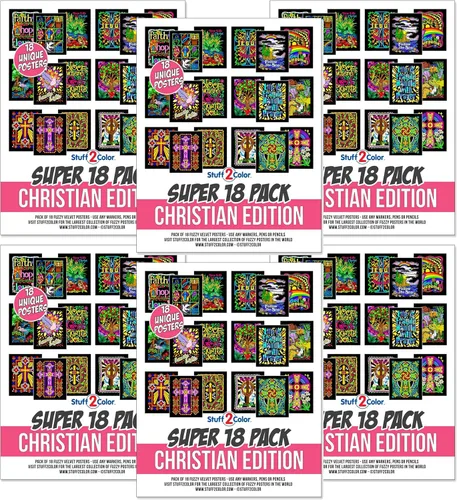 Miniatura 7 de Paquete de 18 pósteres de terciopelo difuso para colorear (edición cristiana), ideal para Pascua, regalo religioso, escuela dominical para niños
