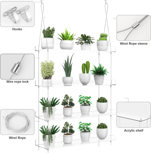 Miniatura 5 de Estantes transparentes colgantes de 2 niveles para plantas en ventanas, estante acrílico de ventana y pared para plantas para cocina, jardines