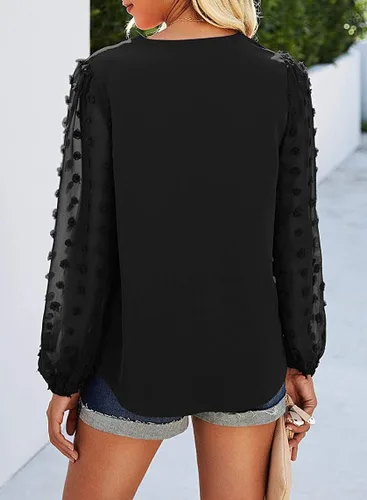 Miniatura 4 de Samefar Blusa de manga larga con cuello en V para mujer, blusa holgada de gasa con lunares suizos