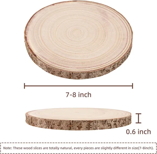 Miniatura 2 de Maputune 4 piezas de rodajas grandes de madera sin terminar de 7-8 pulgadas para centros de mesa, plato de madera rústica natural para manualidades
