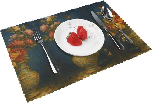 Miniatura 15 de Rectangular Placemats Set of 4, Heat Resistant Dream Printed Kitchen Dining Table Mats