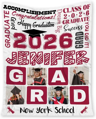 Miniatura 8 de Mantas personalizadas para la clase de 2025 – Manta personalizada para graduado – Sherpa o forro polar – Tamaño personalizado – Regalo de graduación