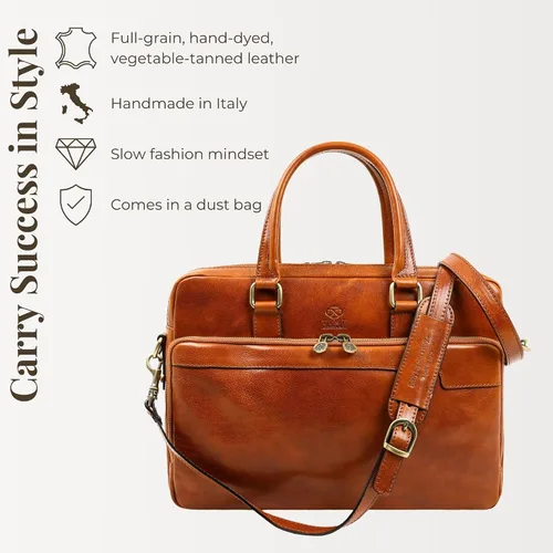 Miniatura 2 de Time Resistance Maletín de cuero - Bolso italiano hecho a mano de cuero para portátil - Maletín para hombre y mujer - Bolsa para computadora