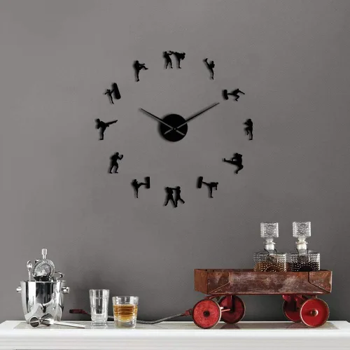 Miniatura 3 de The Geeky Days Arte marcial coreano Figuras de Taekwondo DIY Reloj de pared gigante Kickboxing Karate Guys Pegatinas de pared Decorativo Reloj