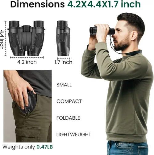 Miniatura 5 de Prismáticos compactos de 12 x 30 para adultos, binoculares pequeños y ligeros de alta potencia con adaptador de teléfono para crucero, senderismo