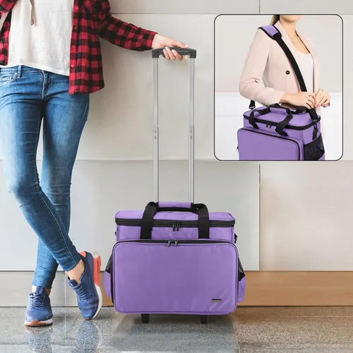 Miniatura 4 de LUXJA Estuche para máquina de coser con plataforma desmontable y almohadilla inferior extraíble, bolsa rodante que se adapta a la mayoría de Morado