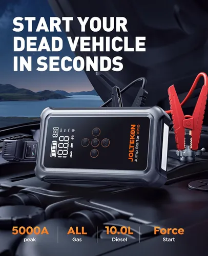 Miniatura 2 de Arrancador de salto con compresor de aire, batería portátil de 5000 A (todo gasolina/10L diesel) con inflador de neumáticos de apagado automático
