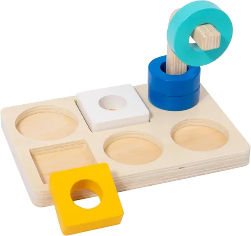Miniatura 6 de Adena Montessori Anillo de apilamiento y clasificación de madera, anillos de madera en clavija, coloridas 5 formas en clavija curvada, variación