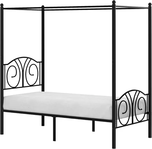 Miniatura 9 de VECELO Base de cama con dosel de metal, tamaño individual, base de colchón con plataforma de 4 pósteres con cabecero, soporte de listones de acero