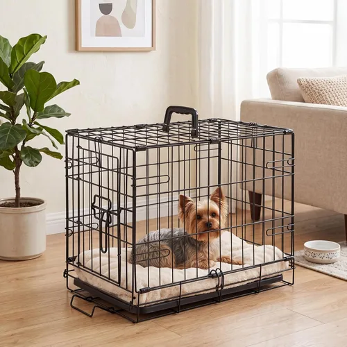 Miniatura 18 de Sweetcrispy Jaula para perros, jaula plegable de alambre de metal de doble puerta de 42 pulgadas con bandeja de plástico a prueba de fugas, perrera