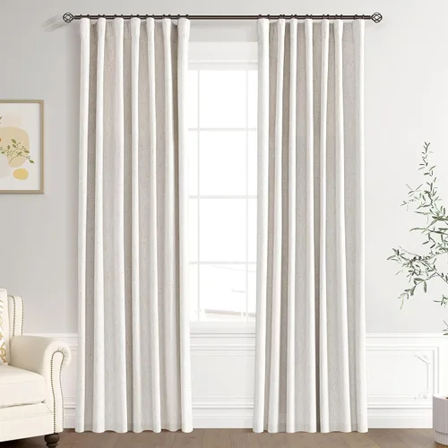 Miniatura 24 de Joywell 2 cortinas opacas 100%, lino, beige natural, trabillas traseras/cinta con ganchos, aislantes, de dormitorio, comedor, sala, puerta corrediza