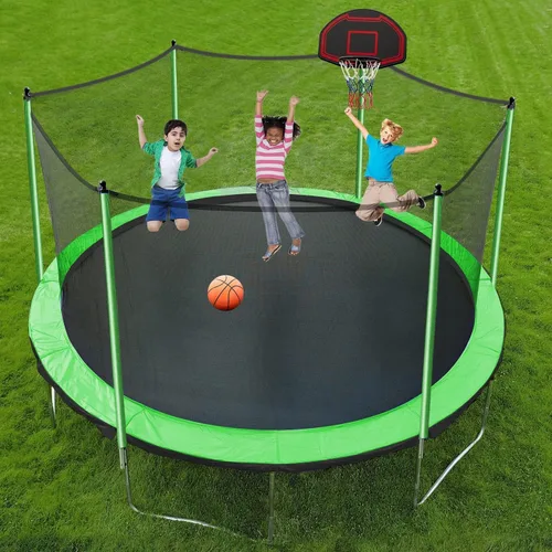 Miniatura 6 de Trampolín de 10 pies, 12 pies, 14 pies, 15 pies, 16 pies, para niños y adultos, trampolín al aire libre de 1500 libras con aro de baloncesto, red