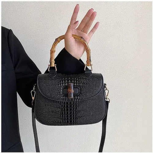 Miniatura 3 de Bolso de mano de cuero artificial de bambú con asa superior para mujer, elegante bolso de noche, regalo para mujer, hecho a mano