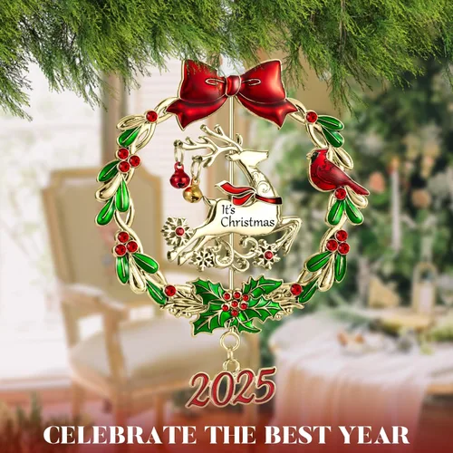Miniatura 4 de Adorno para árbol de Navidad de metal plateado colgante, diseño giratorio, encanto decorativo festivo, regalo conmemorativo (2025 Ciervo y Dorado)