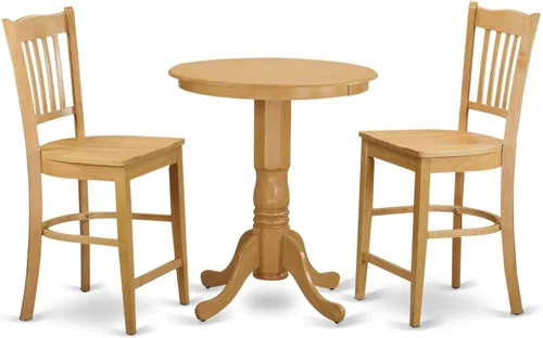 East West Furniture EDGR3-OAK-W - Juego de mesa de comedor de 3 piezas de altura para encimera de cocina, contiene una mesa redonda de madera con