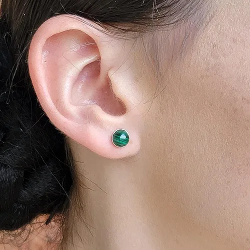 Miniatura 39 de Pendientes naturales de 0.236 in con chapado en oro blanco sobre plata de ley, bisel cabujón de piedras preciosas regalo de joyería para ella