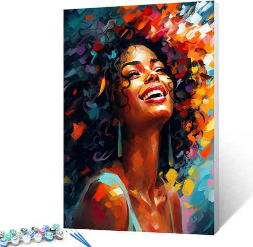 Miniatura 21 de Tucocoo Pintura por números para adultos, kits de pintura al óleo digital sobre lienzo con pinceles y pigmento acrílico, hermoso retrato de niña