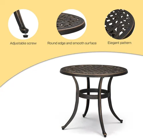 Miniatura 5 de VINGLI Juego de 3 piezas de bistró para exteriores, mesa de patio de aluminio fundido y 2 sillas para patio, balcón, jardín, juego de muebles