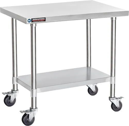 Miniatura 15 de DuraSteel Carrito de acero inoxidable NSF de 30 x 72 pulgadas, mesa de preparación de alimentos resistente con estante inferior, isla de cocina