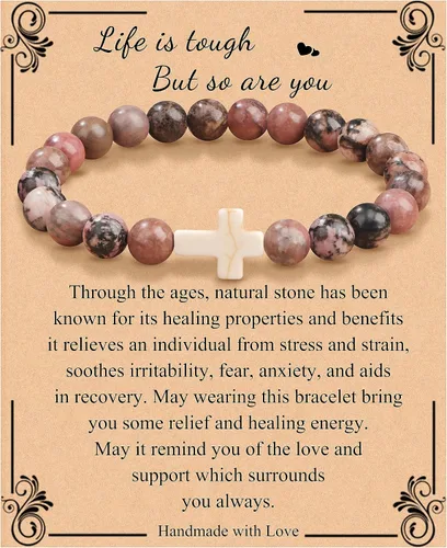 JoycuFF Christian Bracelets for Women Cross Bracelets for Religious Women Girls Easter Catholic Natural Stone Bracelets Christian Jewelry Faith