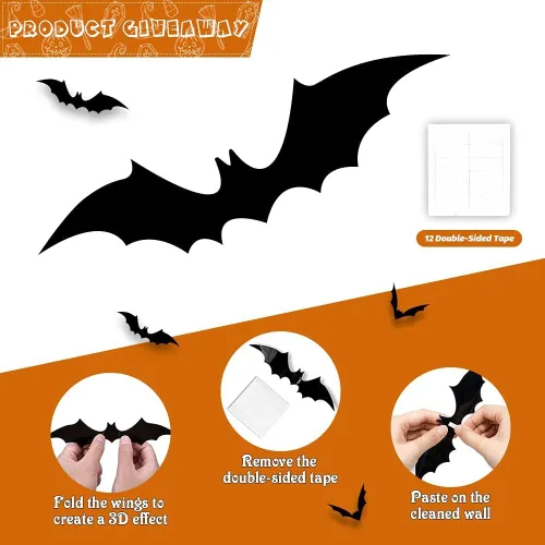 Miniatura 3 de Quimoy Decoraciones de cumpleaños Have a Killer, decoraciones de pancarta de Halloween, con 12 calcomanías de pared de murciélagos para decoración
