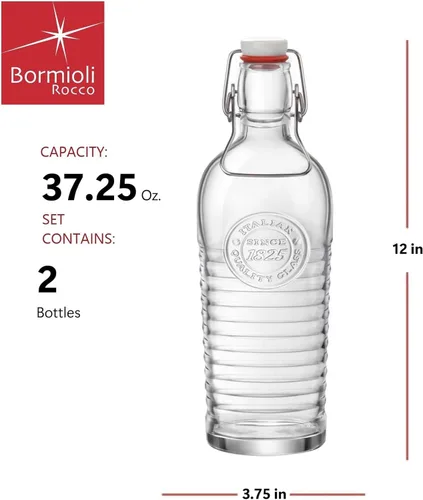 Miniatura 3 de Bormioli Rocco Officina 1825 - Botella abatible con asas (juego de 2) – 37.25 onzas con tapa abatible, botellas herméticas de almacenamiento