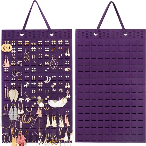 Miniatura 9 de Resovo Organizador de aretes colgantes, soporte para aretes y 20 ganchos, capacidad para hasta 300 pares, diseño compacto, material suave, Blanco