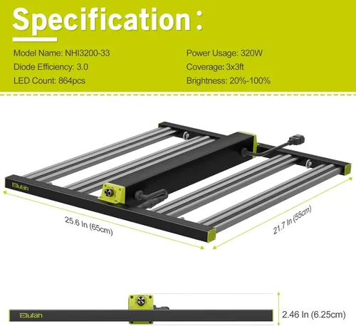 Miniatura 7 de NHI3200 Luces LED de Cultivo de 320W, Lámpara LED de Cultivo Comercial de Espectro Completo Estilo Barra para Plantas de Interior, Cadena Margarita