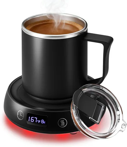 Juego de calentador de tazas y tazas de café, calentador eléctrico de tazas para escritorio, placa calentadora de velas con temporizador de inicio