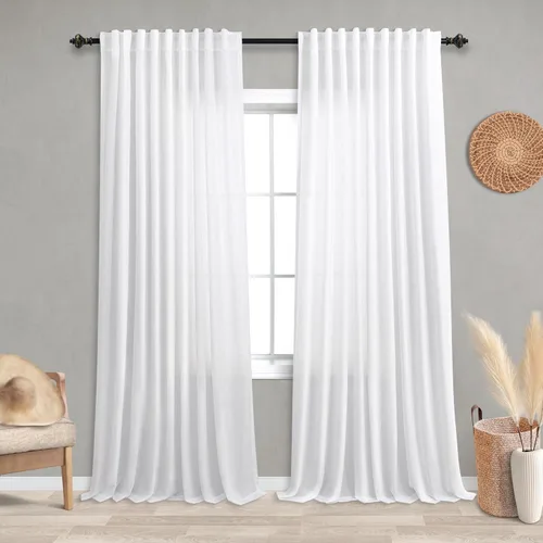 Miniatura 15 de KOUFALL Cortinas de lino azul marino de 84 pulgadas de largo, cortinas transparentes azul oscuro para sala de estar y dormitorio, medianoche