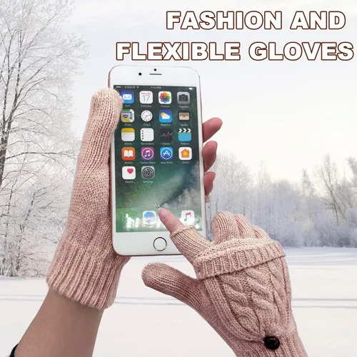 Miniatura 123 de Beurlike Guantes de invierno para mujer, de lana cálida, a prueba de viento, convertibles, sin dedos