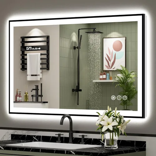 Miniatura 85 de 30x36 Espejo de baño LED con luces, retroiluminado y luz frontal, espejo de tocador iluminado antivaho para pared de baño, 3 colores, regulable