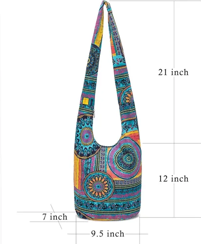 Miniatura 193 de Bolsa de hombro para mujer, de lona en estilo hippie/bohemio para llevar cruzada al hombro, disponible en diferentes colores y estampados